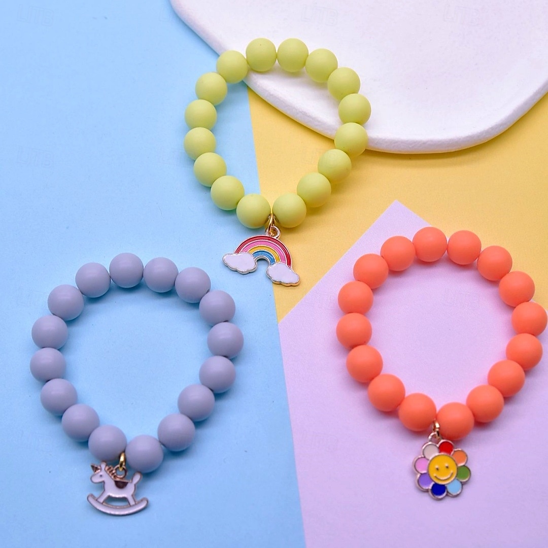 3-teiliges Set mit süßen Sonnenblumen- und Regenbogen-Charm-Perlen mit Einhorn- und Sonnenblumen-Regenbogen-Armbändern 2025 - $11.49 –P3