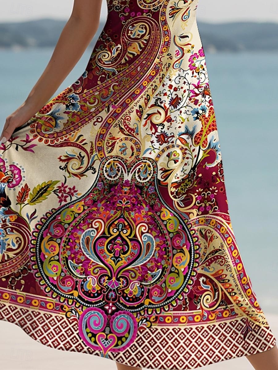 Pentru femei Rochie Maxi Rochie casual Rochie A line Vacanță Epocă Έθνικ Zilnic Fit regulat Grafic Epocă Boem Fără manșon În V Roz Îmbujorat Albastru piscină Mov Trifoi Vară Primăvară Toamnă 2025 - $28.99 –P3