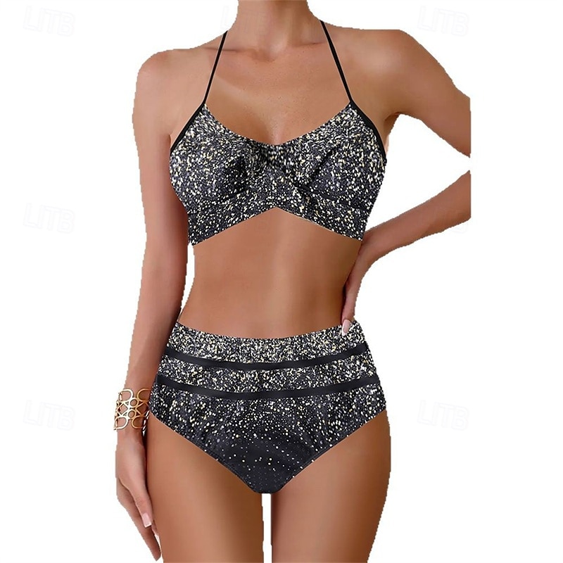Dam Tankini Tvådelad baddräkt Volang Badkläder Badkläder Blå Guld Andningsfunktion Snabb tork Lättvikt Ärmlös - Simmning Surfing Strand Sommar Vår 2025 - $21.99 –P2