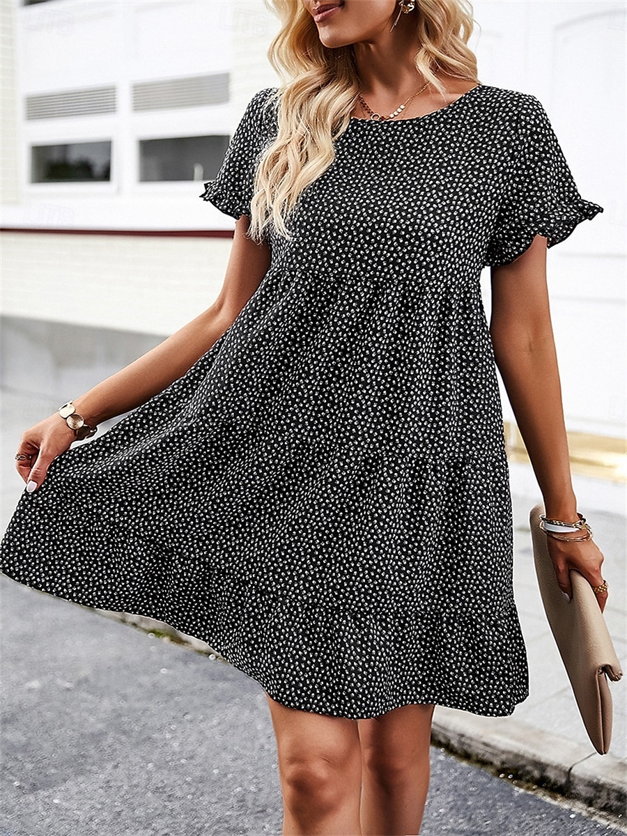 Női Mini ruha hétköznapi ruha Elegáns Stílusos Alap Vakáció Napi Normál Virágos Rövid ujjú Terített nyak Fekete Fehér Rubin Barna Nyár Tavasz 2025 - $43.99 –P21