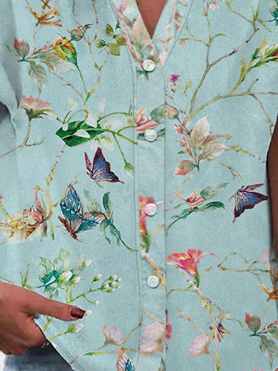 Dame Skjorte Blomster Stilig Strand Kortermet Skjorte Krage Vanlige Topper Daglig Knapper Trykk Grønn Vår Høst 2025 - $29.99 –P3