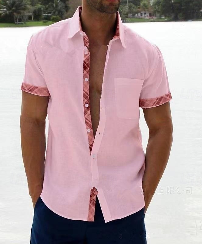 Herren Hemd Sommerhemd Freizeithemd Strandhemd Knopfhemd Schwarz Weiß Rosa Blau Orange Kurzarm Einfach Muster Revers Urlaub Hawaiianisch Button-Down Bekleidung Polyester Mode Lässig Bequem 2025 - $17.99 –P1