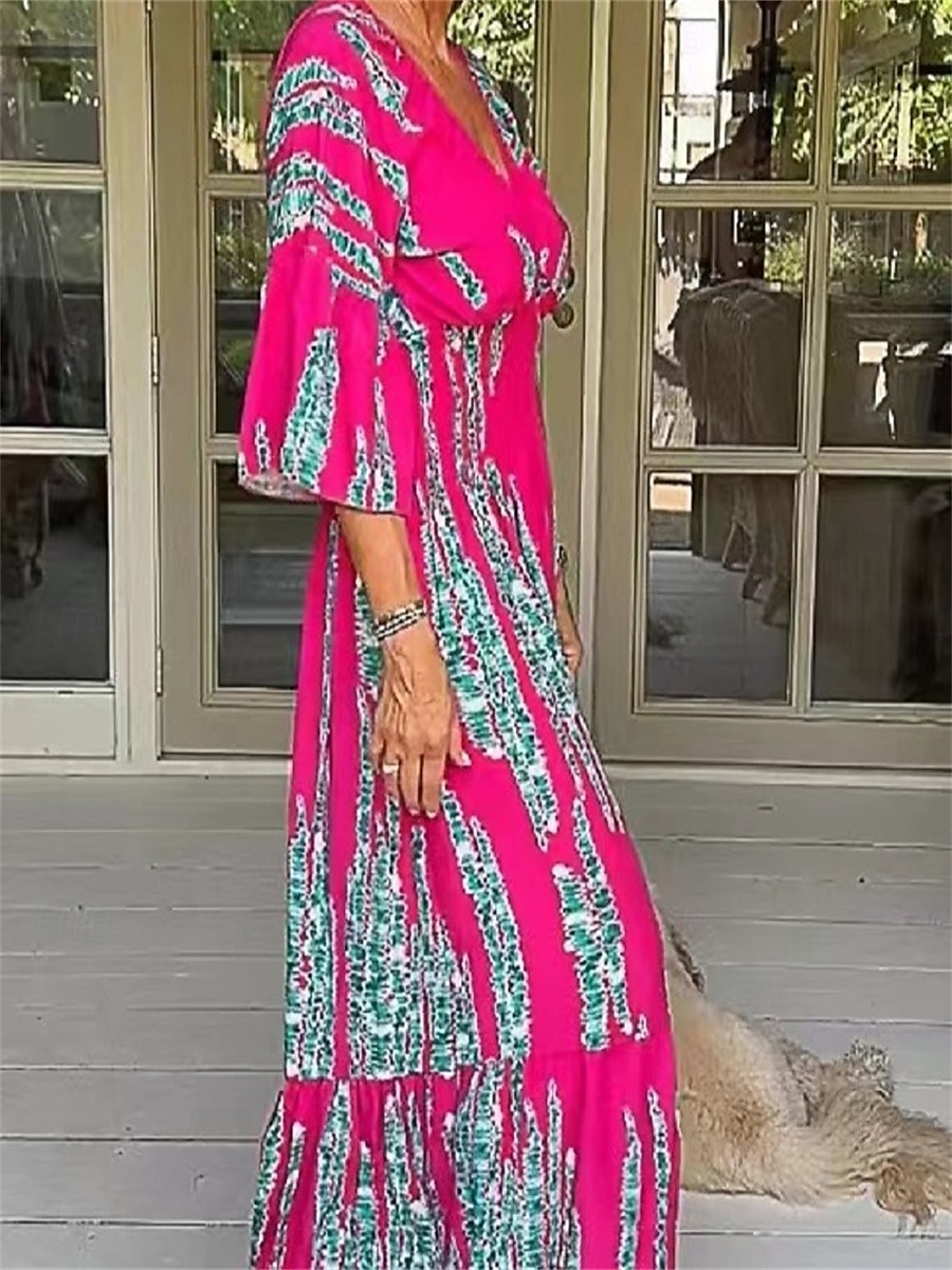 Damen Maxi Kleid Korsett Kleid Shift Kleid Casual Casual Täglicher Urlaub Regelmäßige Passform Grafik Halblangarm V-Ausschnitt Schwarz Pink Wein Dunkelblau Sommer 2025 - $29.99 –P9