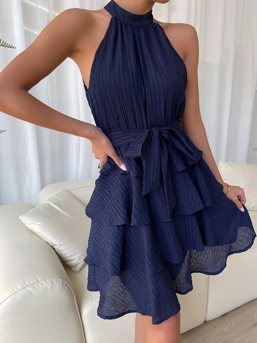 Női Mini Ruha Hétköznapi Ruha A Vonallal Fit And Flare Ruha Alap Hétköznapi Szabadság Napi Rendszeres Illeszkedés Grafikus Ujjatlan Halter Nyak Fekete Piros Kék Lila Nyár 2025 - $30.99 –P5