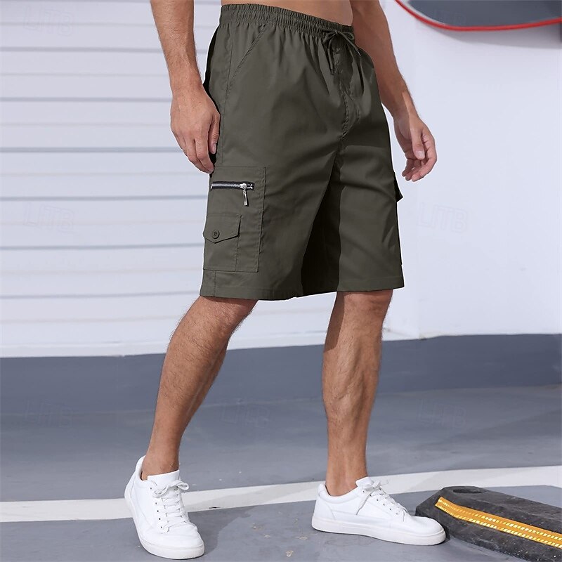Men's Cargo Shorts Shorts Summer Shorts Drawstring Elastic Waist Multi Pocket Plain Comfort Wearable Knee Length Outdoor Sport Daily Fashion Casual Black Navy Blue 2025 - $20.99 –P6