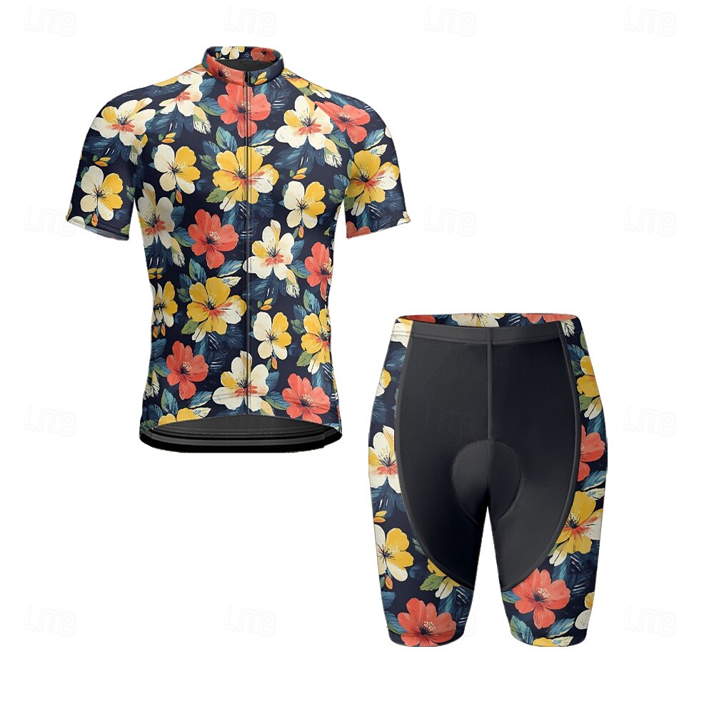 Herre Sykkeljersey med shorts Kortermet Fjellsykling Veisykling Gul Rød Mørk Marineblå Blomster botanikk Sykkel Spandex sport Blomster botanikk Klær 2025 - $47.99 –P1
