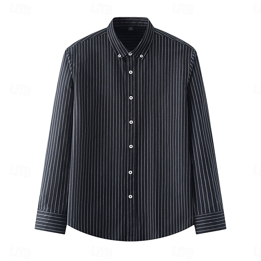 Men's Oxford Shirt Black Navy Blue Green Light Grey Dark Grey Long Sleeve Striped Vertical Stripes Button Down Collar School Wedding Buttons Clothing Apparel Neutral Fashion Daily 2025 - $25.99 –P9