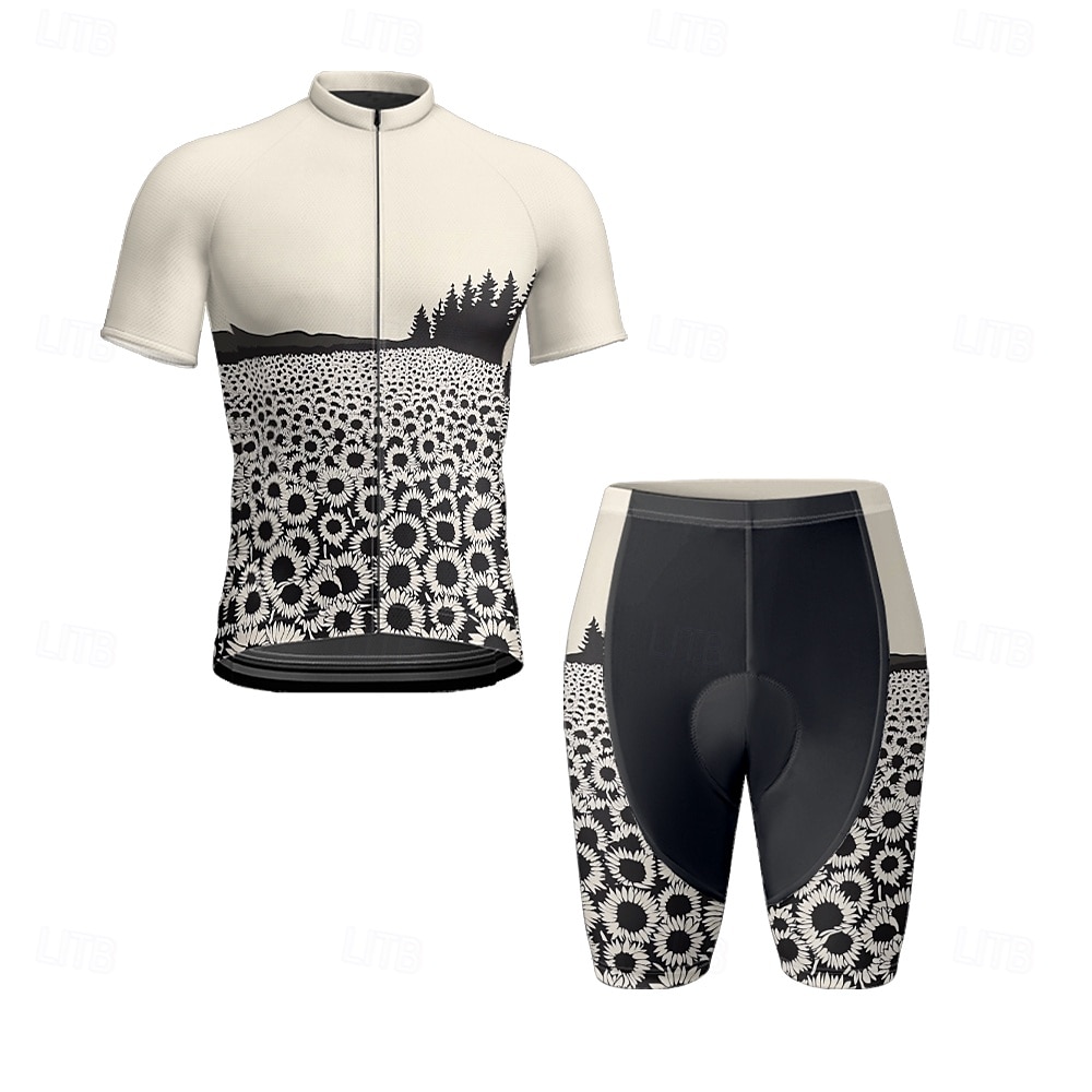 Herr Cykeltröja med shorts Kortärmad Bergscykling Vägcykling Svart Vit Gul Blommig Botanisk Cykel Elastan sporter Blommig Botanisk Kläder 2025 - $38.39 –P3