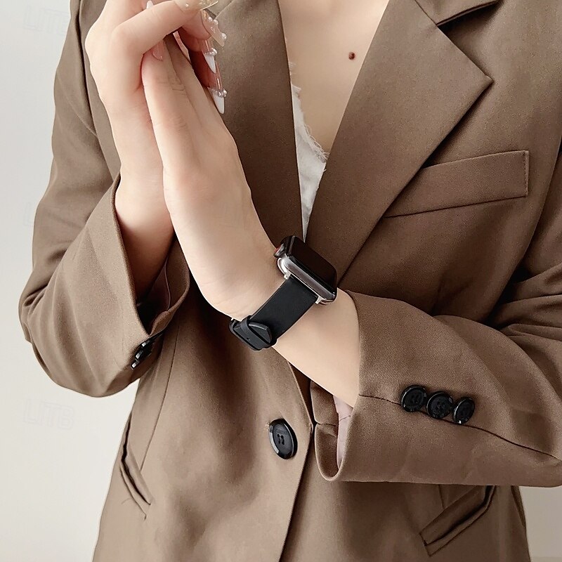 Solo loop Kompatibel med Apple Watch-klokkereim 38mm 40mm 41mm 42mm 44mm 45mm 49mm Justerbar PU-lær Erstatningsklokkerem til iwatch Ultra 2 Series 9 8 7 SE 6 5 4 3 2 1 2025 - $23.99 –P10