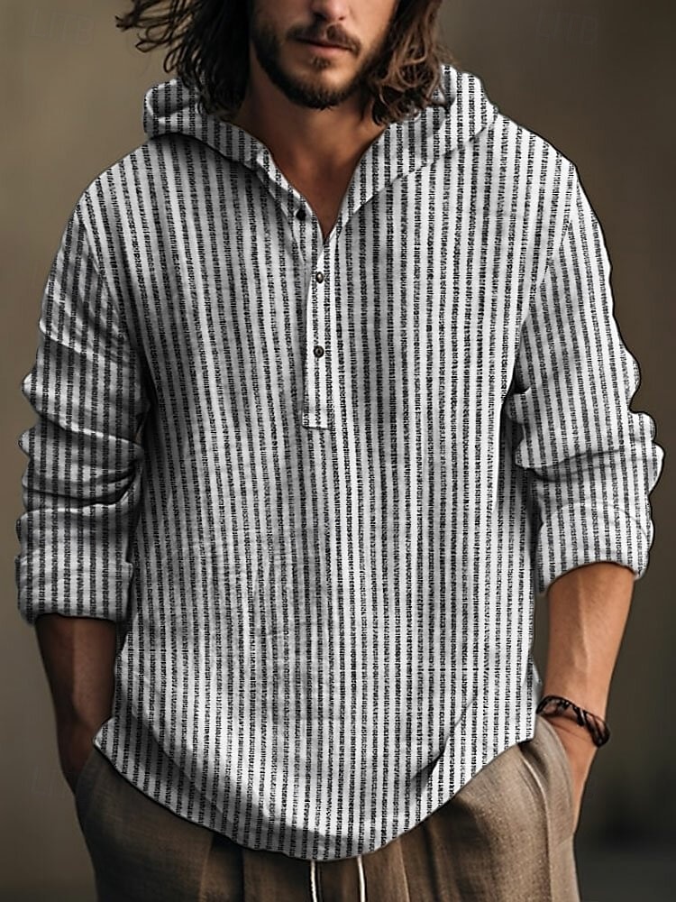 Per uomo Camicia con bottoni Camicia con cappuccio Nero Kaki Manica lunga Strisce Con cappuccio Da mare Informale Con cappuccio Abbigliamento Poliestere Di tendenza del 2025 a $25.99 –P2