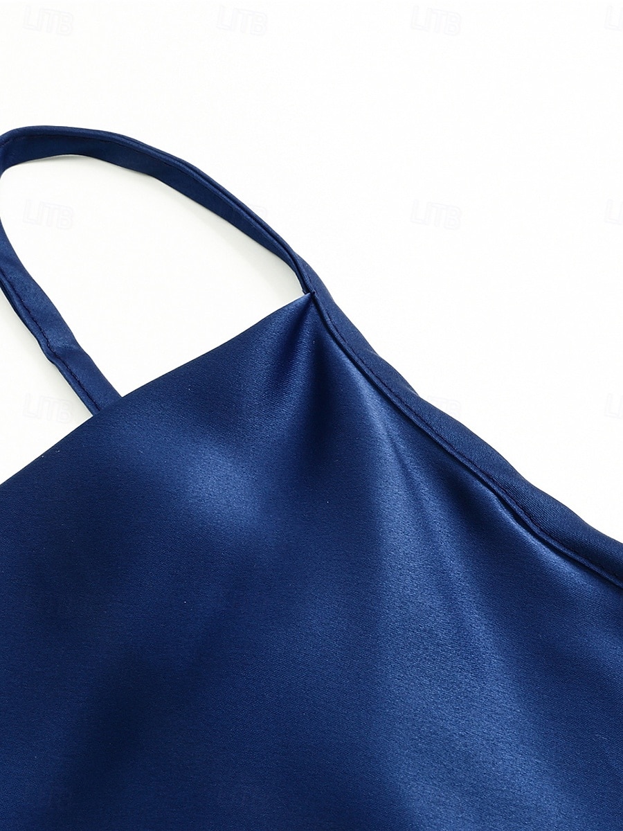 Débardeur femme sans manches élégant stylé uni haut régulier à bretelles dos nu bleu marine vert été de 2025 ? $12.49 –P12
