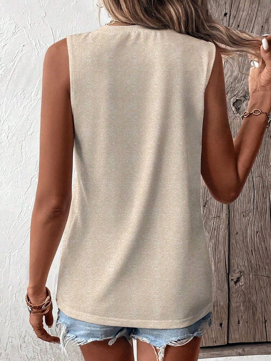 Damen Trägertop gestreift stilvoll lässig ärmellos Rundhals reguläre Tops Daily Druck Khaki Sommer 2025 - $17.99 –P2