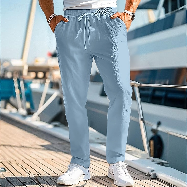 Per uomo Pantaloni di lino Pantaloni Pantaloni estivi Pantaloni da spiaggia A cordoncino Vita elastica Gamba dritta Liscio Comfort Traspirante Informale Giornaliero Per eventi Di tendenza Classico del 2025 a $20.99 –P5