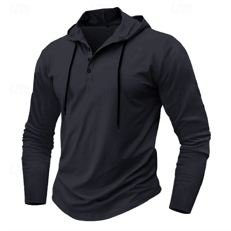 Herren T Shirt Henley Hemd T-Shirt Langarmshirt Langarm Henley Frühling Herbst Einfach Mode Designer Basic Knöpfe Urlaub Straße Ausgehen Schwarz Weiß Marineblau Top T-Shirt für Herren 2025 - $21.99 –P7