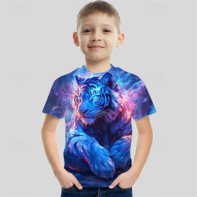 Boys 3D Graphic Animal Tiger T shirt Tee Short Sleeve Summer Spring Fashion Basic Kids 4-12 Years Crew Neck Outdoor Casual Daily Regular Fit 2025 - $11.99 –P2
