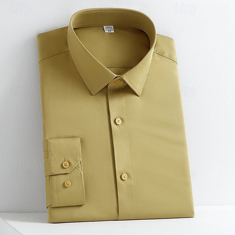 Homme Chemise Chemise boutonnée Couleur unie Mariage Soirée Noir Blanche Jaune Vert Claire manche longue Revers Printemps Automne Vêtement Tenue Poche de 2025 ? $29.99 –P9