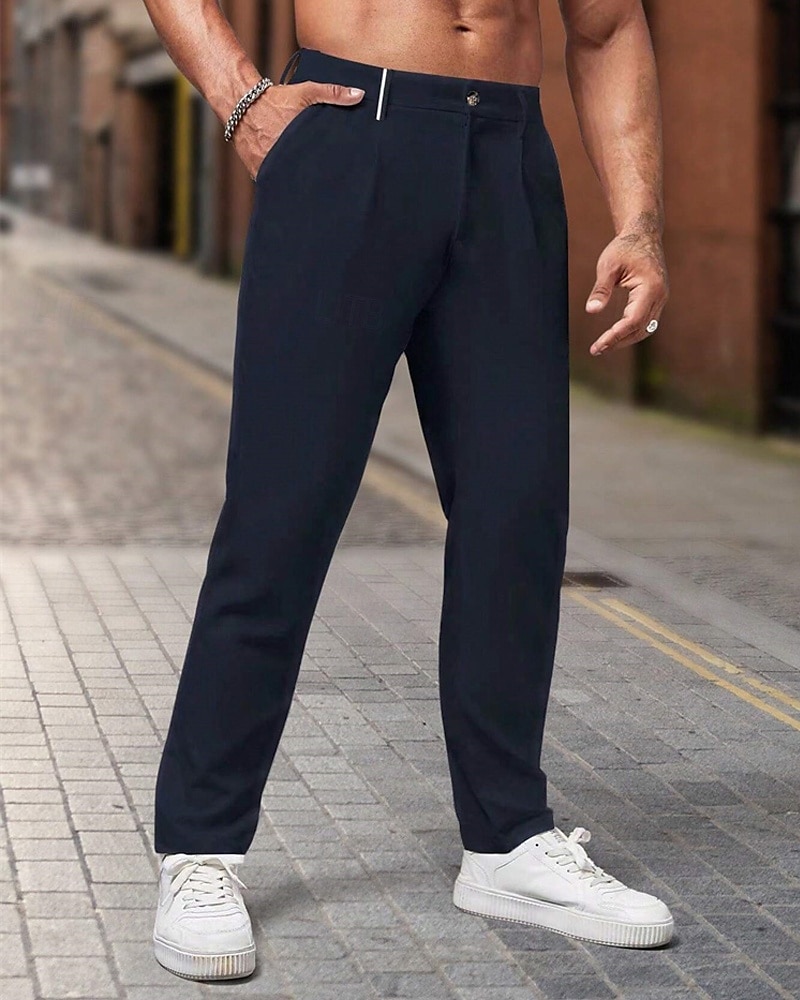 Hombre pantalones de traje Pantalones Chinos pantalones Pantalones plisados Botones Bolsillo Plano Comodidad Formal Fiesta Trabajo Moda Estilo clásico Caqui Claro Negro Microelástico 2025 - $23.99 -P6