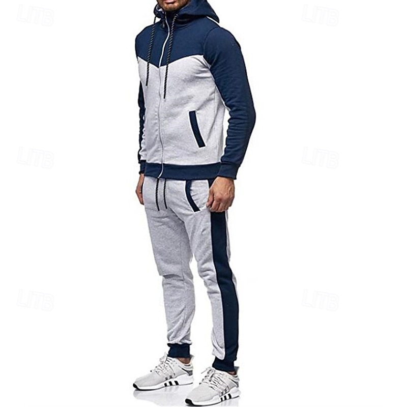 Homens Conjunto de treino Moletom Full Zip Hoodie Moletom com capuz e calças Conjunto de roupas Capuz Com Capuz Ao ar livre Diário Esportes Bolsos Com Cordão 2 Peças Bloco de cor Preto Branco Vermelho de 2025 por $27.99 –P2