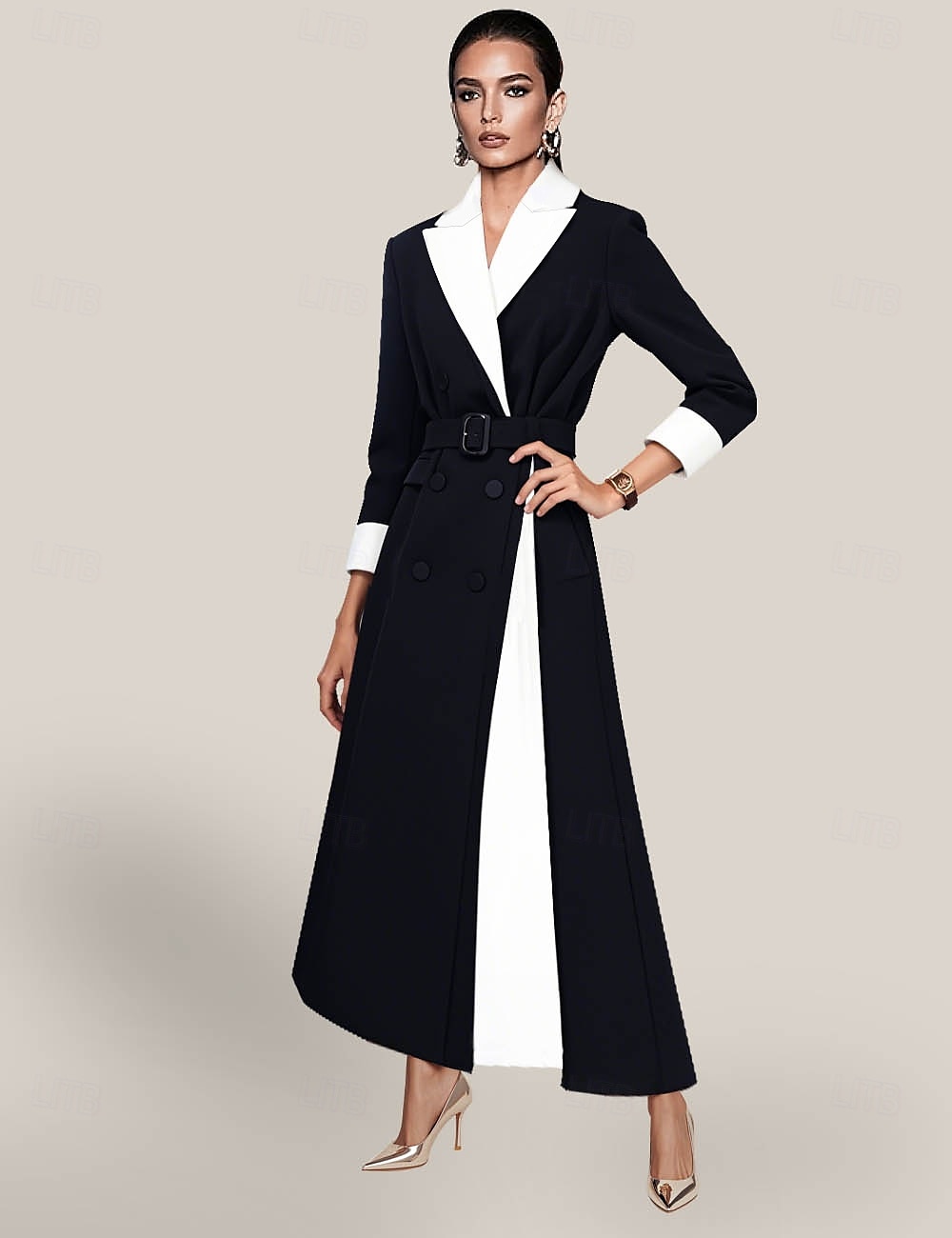 Blazer-Kleid Meerjungfrau  Trompete Brautmutter Kleid Smoking Kleid Elegantes Schwarzes Kleid Kleine Weiße Kleider V-Ausschnitt Bodenlang Krepp 3/4 Ärmeln mit Farbblock 2025 2025 - $189.99 –P1