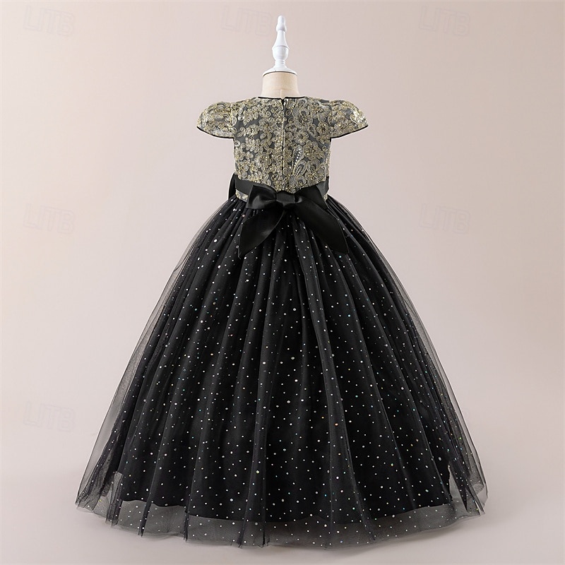 Kids Girls' Party Dress Solid Color Short Sleeve Performance Birthday Tie Knot Elegant Beautiful Polyester Maxi Party Dress Swing Dress A Line Dress