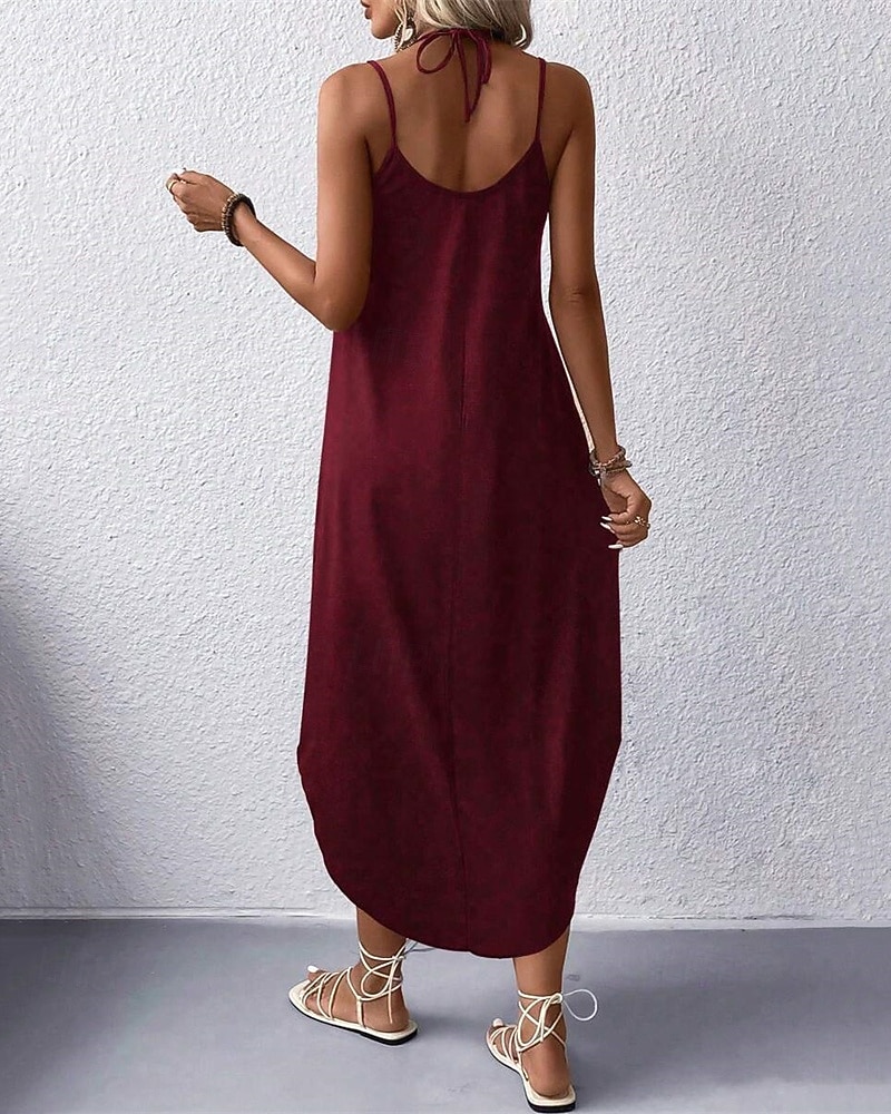 Mujer Vestido Midi Vestido negro Vestido Cóctel Vestido formal Elegante Básico Sensual Diario Vacaciones Ajuste regular Plano Sin Mangas Escote en Pico Negro Vino Verde Ejército Verano 2026 - $23.99 –P8