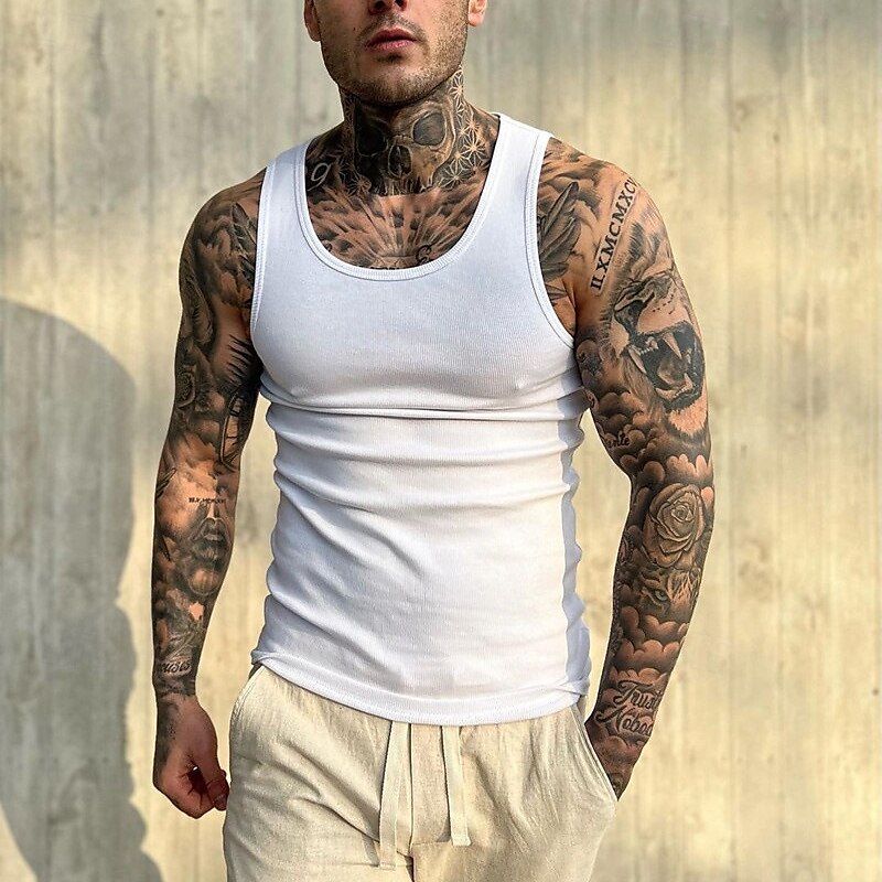 Herren Tank Top Weste Unterhemd Ärmelloses Shirt Ärmellos Rundhalsausschnitt Sommer Einfach Mode Designer Basic Schnelltrocknend Urlaub Straße Ausgehen Hellgelb Schwarz Weiß Top T-Shirt für Herren 2025 - $12.99 –P5