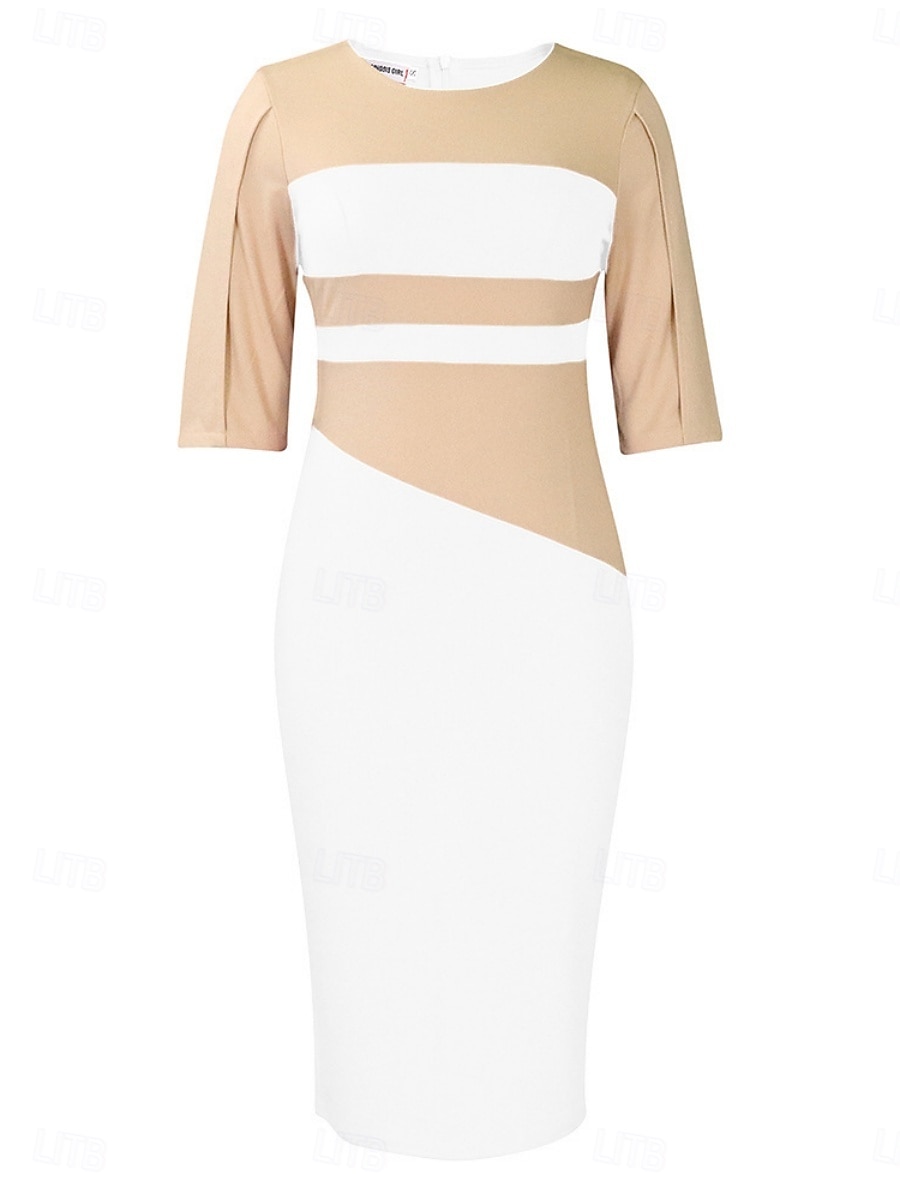 Per donna Vestito longuette Abito casual Aderente Elegante Moda Informale Da mare Giornaliero Standard Color Block Manica a 3/4 Girocollo Nero Bianco Rosso Blu reale Estate del 2025 a $39.99 –P20