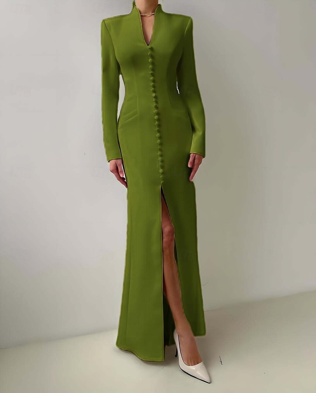 Zeemeermin  Trompet Moeder Van De Bruid Jurk Tuxedo Jurk Elegante Hoge Split V-Hals Vloerlange Satijn Lange Mouwen met Split 2025 - $181.99 –P6