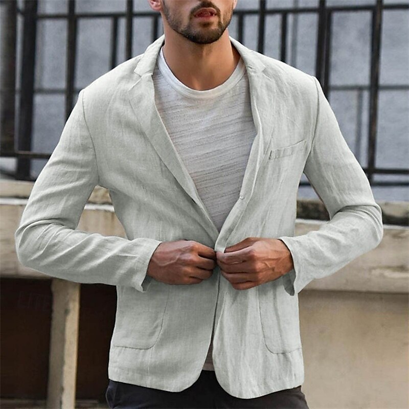 Per uomo Blazer di lino Giacca Attività commerciale Cocktail party Ricevimento di matrimonio Di tendenza Informale Primavera Autunno Misto cotone e lino Tinta unica Bottoni Tasche Comodo Monopetto del 2025 a $73.99 –P2