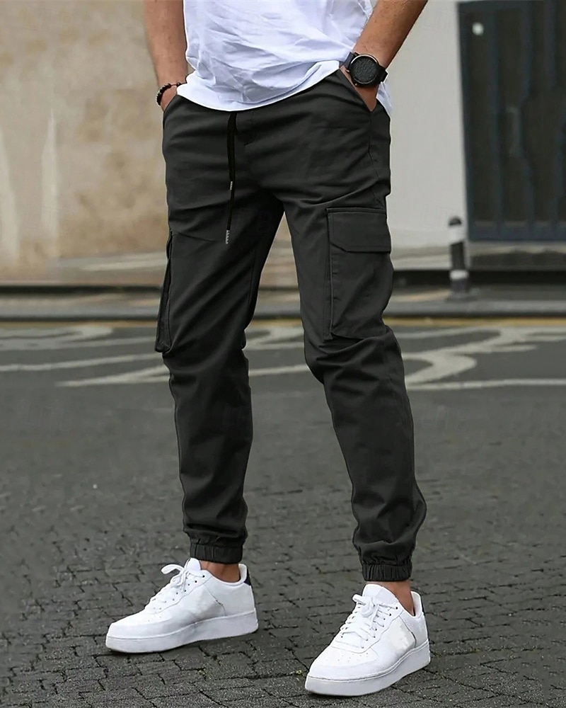 Homens Calças Cargo Calças Cintura elástica Bolso multi Tecido Vestível Ao ar livre Diário Casual Marron Escuro Preto de 2026 por $31.99 –P2