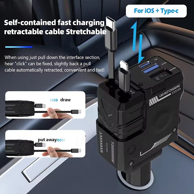2025年 120W 4 in 1 格納式車用USB充電器 急速充電車用シガーライタープラグ iPhone用 &iPhone、Samsung、Huawei用のType-Cポート コレクション – $28.99 –P10