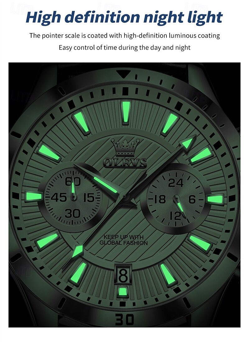 New Olevs Men'S Business Watch Chronograph Calendar 24-Hour Indicator Multi-Functional Quartz Watch Fashion Trend Waterproof Sports Watch 2025 - $35.99 –P5