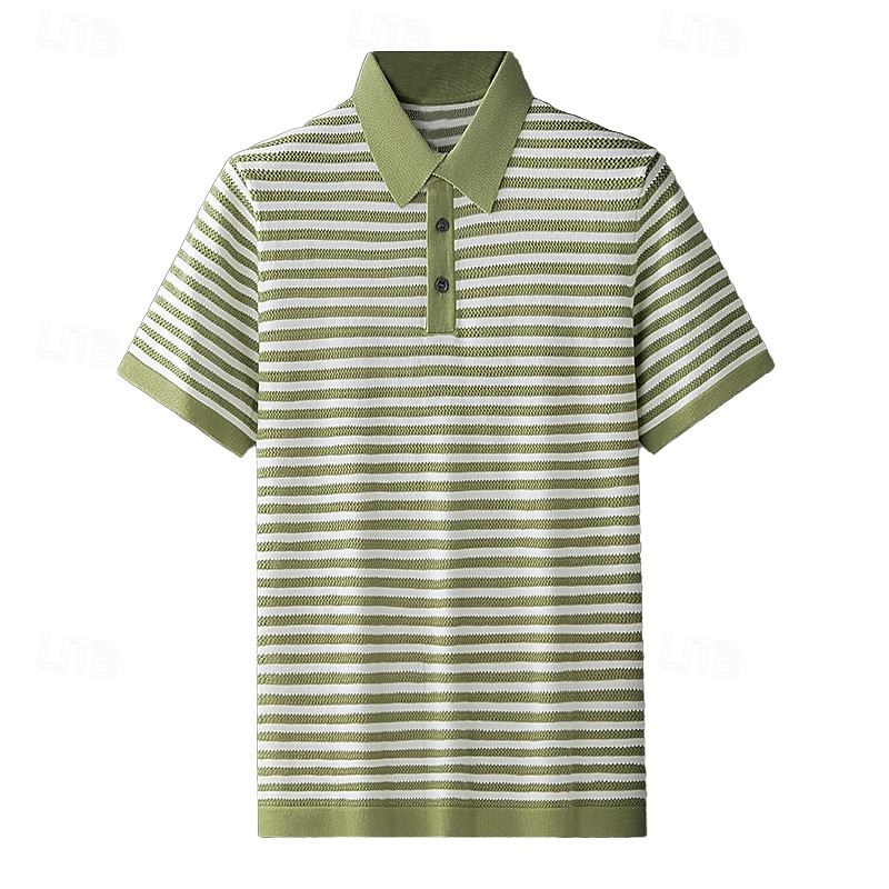Men's Polo Knit Polo Sweater Business Casual Lapel Short Sleeve Formal Stripes Buttons Summer Black Light Green Dark Green Brown Polo 2025 - $30.99 –P3
