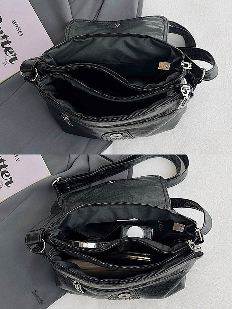 brun crossbody-väska i konstläder med dubbdetaljer – avslappnad, trendig handväska för vardagsbruk, shopping och utflykter svart röd blå 2025 - $19.99 –P5