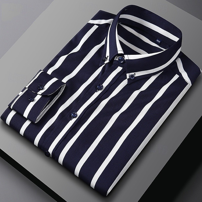 Herren Hemd Oberhemd Knopfhemd Streifen Hochzeit Party Hellblau Marineblau + Weiß Schwarz Weiß Langarm Kargen Frühling Herbst Bekleidung Knopf 2025 - $23.99 –P5