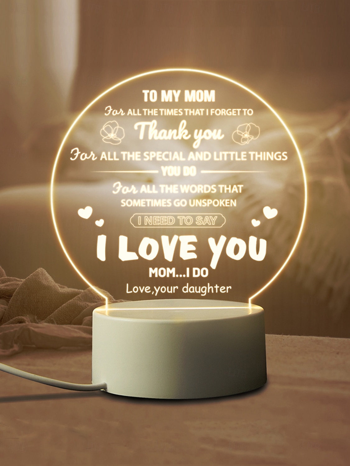 grawerowana lampka nocna dla mamy - idealny prezent od córki lub syna na dzień matki, boże narodzenie, walentynki - lampka LED zasilana przez USB z czytelnym tekstem &piękne wzory 2025 - $13.49 -P14