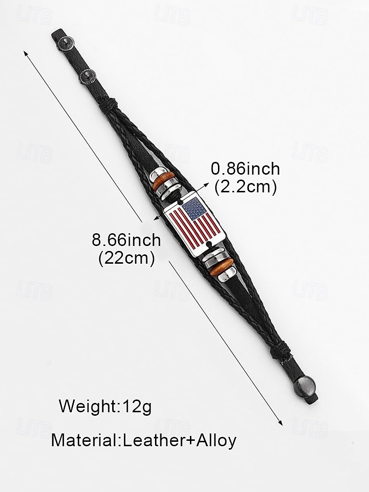 Men's Leather American Flag Bracelet – Stylish Braided Strap with Metal and Wooden Accents for Casual and Patriotic Occasions 2025 - $7.99 –P5