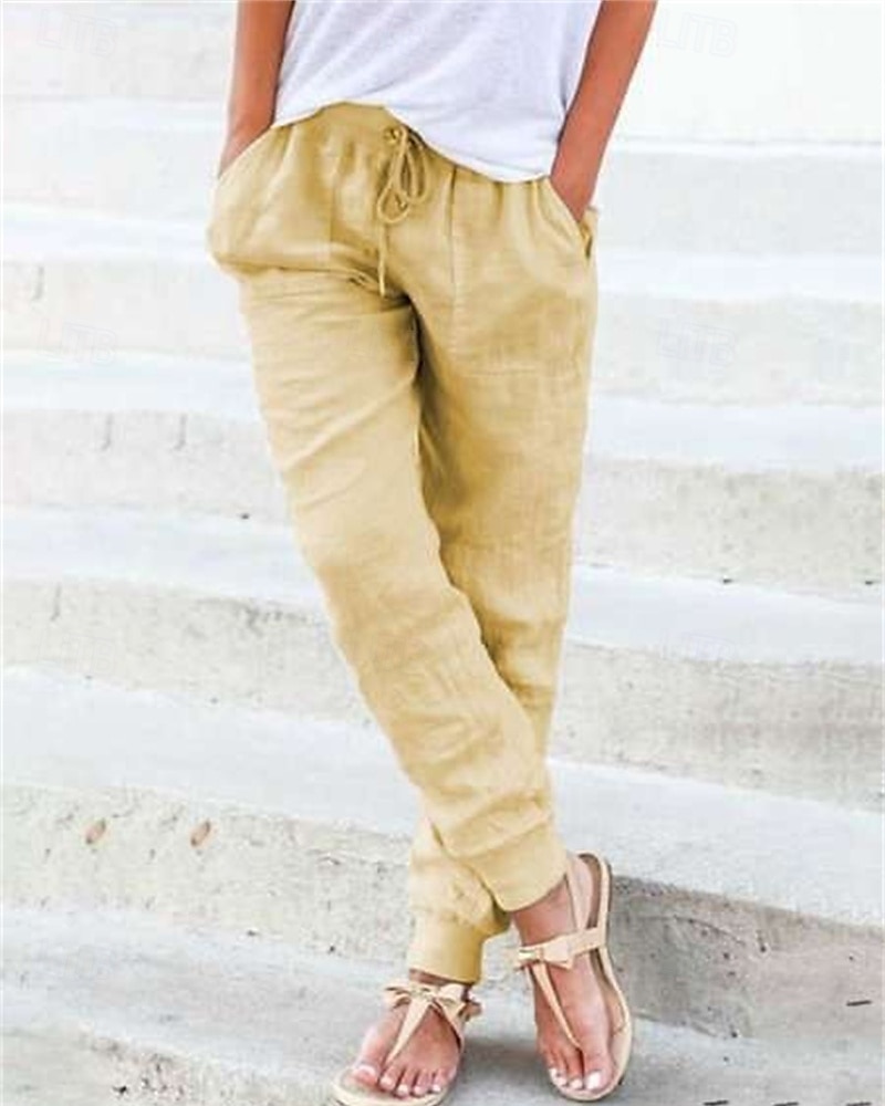Mujer Pantalones tapered Pantalones de lino y algodón Moda Ropa de calle Confort Longitud total Alta cintura Plano Bolsillo Correa Cintura elástica Confortable Al Aire Libre Cómodo Calle Ropa 2025 - $21.99 –P2
