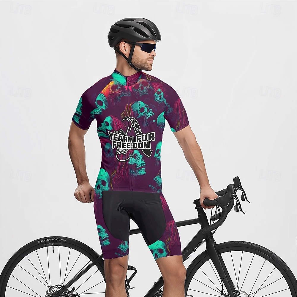 Per uomo Maglia da Ciclismo Teschio Manica Corta Bicicletta Maglietta Maglia con 3 tasche posteriori Mountain Bike MTB Asciugatura Rapida Design Anatomico Assorbente Traspirante Gli sport Nero Viola del 2025 a $25.99 –P5