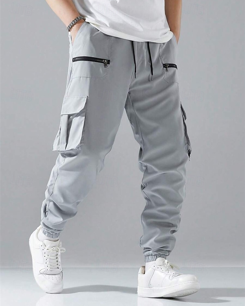 Men's Cargo Pants Joggers Trousers Elastic Waist Multi Pocket Plain Wearable Daily Outdoor Casual Black Light Grey 2026 - $30.99 –P3