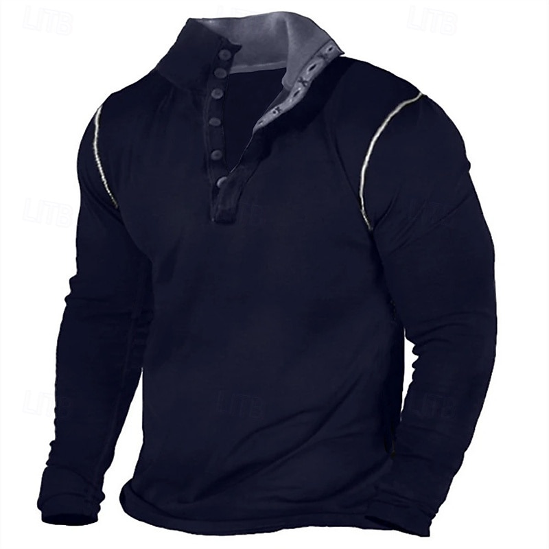Herren T-Shirt mit Knöpfen T Shirt Henley Hemd T-Shirt Langarm Henley Frühling Herbst Einfach Mode Designer Basic Patchwork Urlaub Straße Ausgehen Dunkel Braun Schwarz Dunkelblau Top T-Shirt für 2025 - $23.99 –P1
