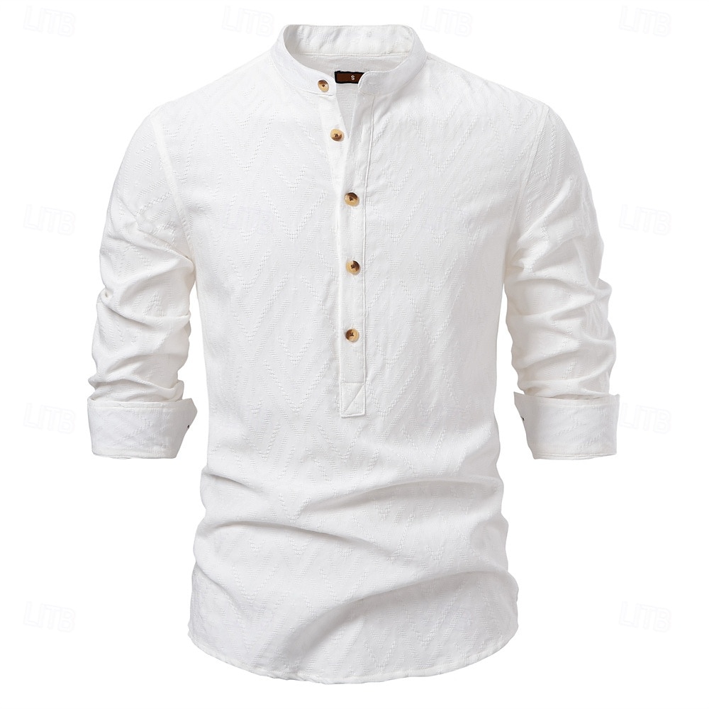 Per uomo Camicia Camicia popover Camicia estiva Maglietta informale Camicia da spiaggia Camicia con bottoni Nero Bianco Albicocca Manica lunga Jacquard Tinta unita / tinta unita A fascia Da mare del 2025 a $37.99 –P7