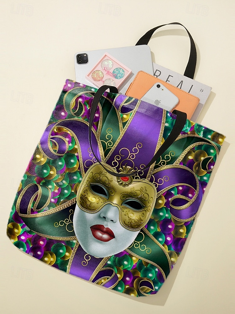 luxus mardi gras maszk mintás táska – vibráló fesztivál ihletésű válltáska, tágas és strapabíró bevásárló kézitáska, tökéletes karneválra, bulikra és mindennapi használatra 2025 - $14.99 –P5
