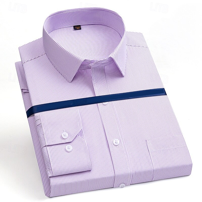 Herren Hemd Oberhemd Knopfhemd Streifen Hochzeit Party Schwarz Blau Violett Langarm Kargen Frühling Herbst Bekleidung Tasche 2025 - $19.49 –P3