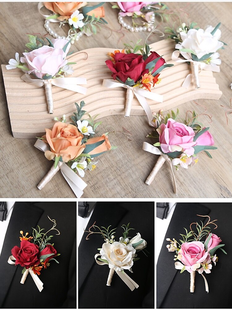 butoniera de nunta si corsajul de la incheietura mainii – accesorii florale elegante de trandafiri artificiali pentru mire, miri, domnisoare de onoare si evenimente speciale 2025 - $11.99 –P3