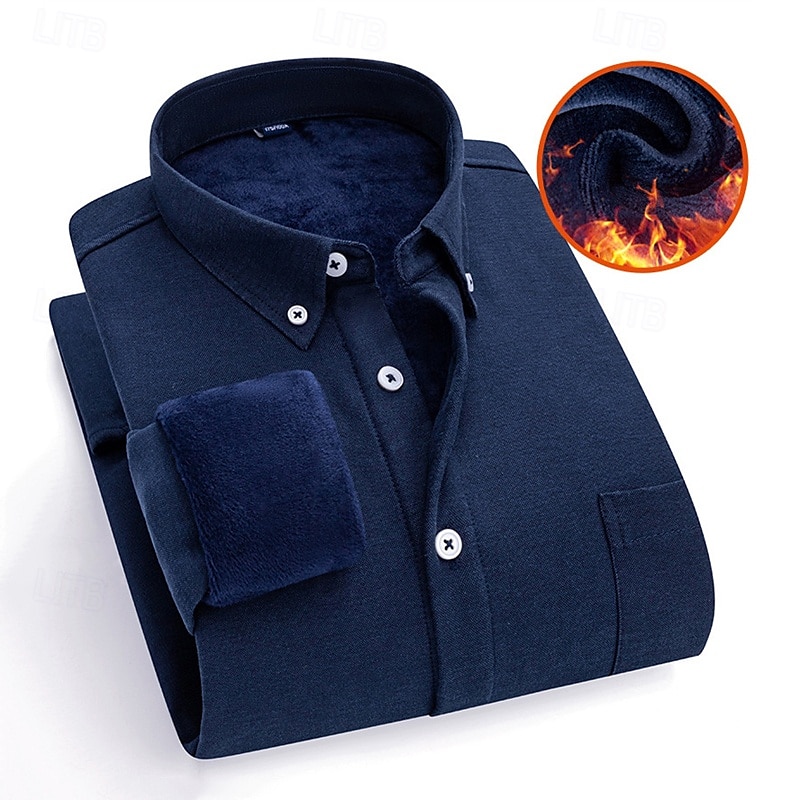 Herr Skjorta Knapp upp skjorta Randig Bröllop Fest Vit Marinblå Blå Himmelsblå Långärmad Kavajslag Höst Vinter Kläder Fleece 2025 - $29.99 –P11