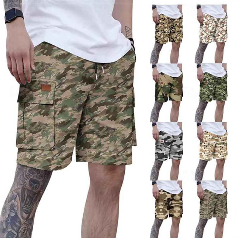 Homens Bermuda Cargo Shorts camuflados Calção Shorts de verão Com Cordão Cintura elástica Bolso multi Côr Camuflagem Conforto Vestível Comprimento do joelho Ao ar livre Esporte Diário Moda Casual de 2025 por $18.99 –P1