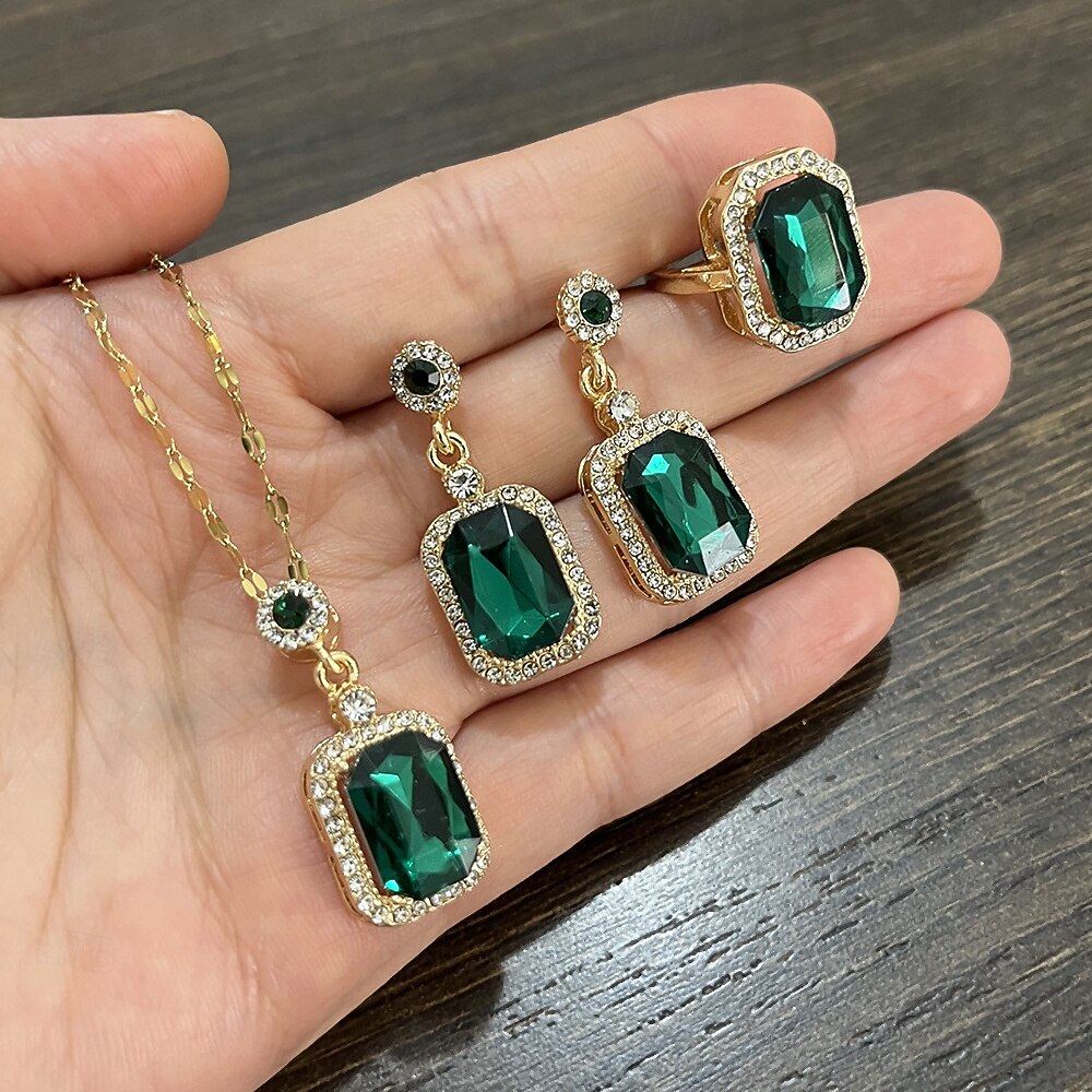 Conjuntos de joyas para novias, 1 juego de anillos de aleación de diamantes de imitación, pendientes, collar, conjunto de joyas elegantes de moda para mujer para bodas, ocasiones especiales, 2025 - $13.99 -P2