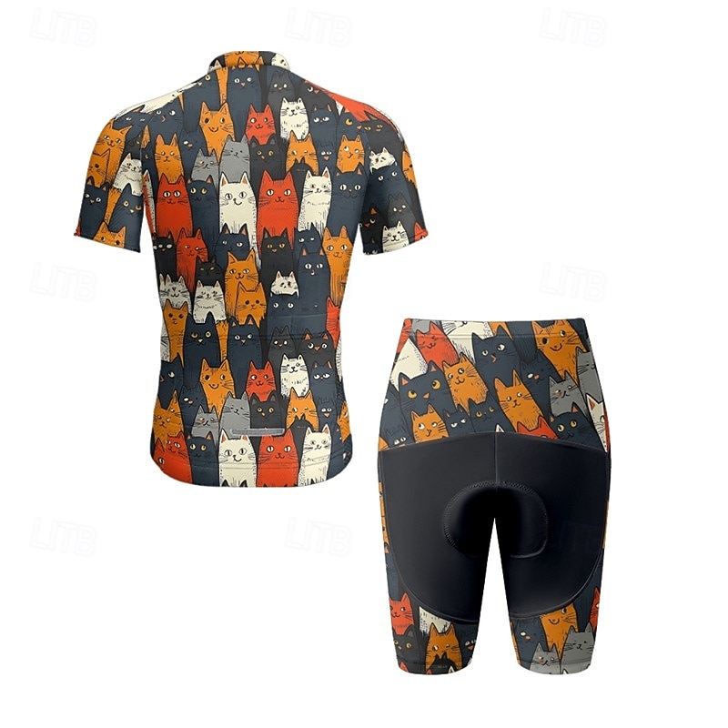 Men's Cycling Jersey with Shorts Short Sleeve Mountain Bike MTB Road Bike Cycling Summer Spring Autumn / Fall Navy Blue Royal Blue Blue Cat Bike Front Zipper Sweat wicking Comfortable Breathable 2026 - $47.99 –P10