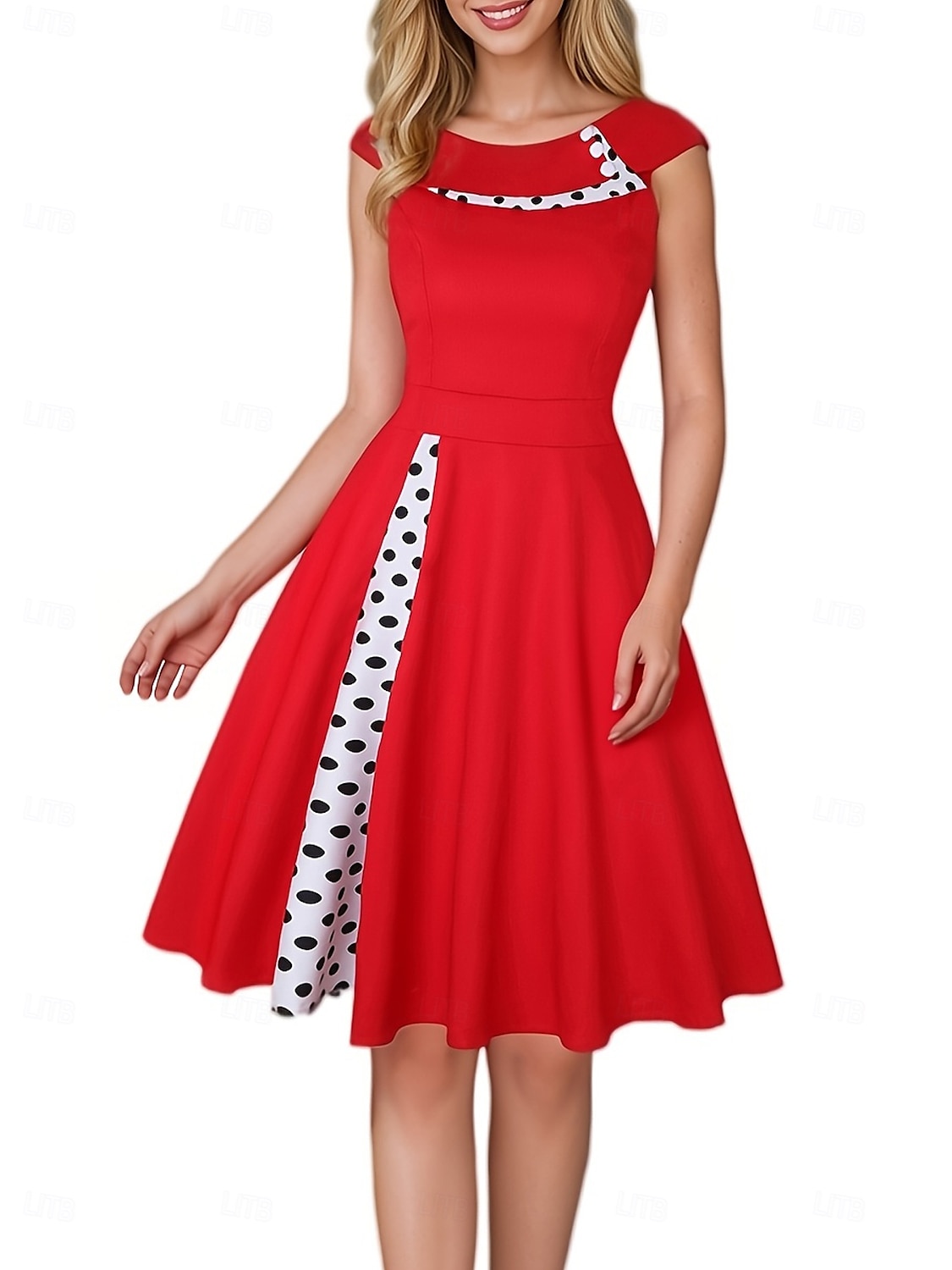 Mujer Vestido Midi Vestido vintage Elegante Ajuste regular Sin Mangas Cuello Barco Negro Rojo Azul Marino Verano Primavera 2025 - zł108.99 –P7